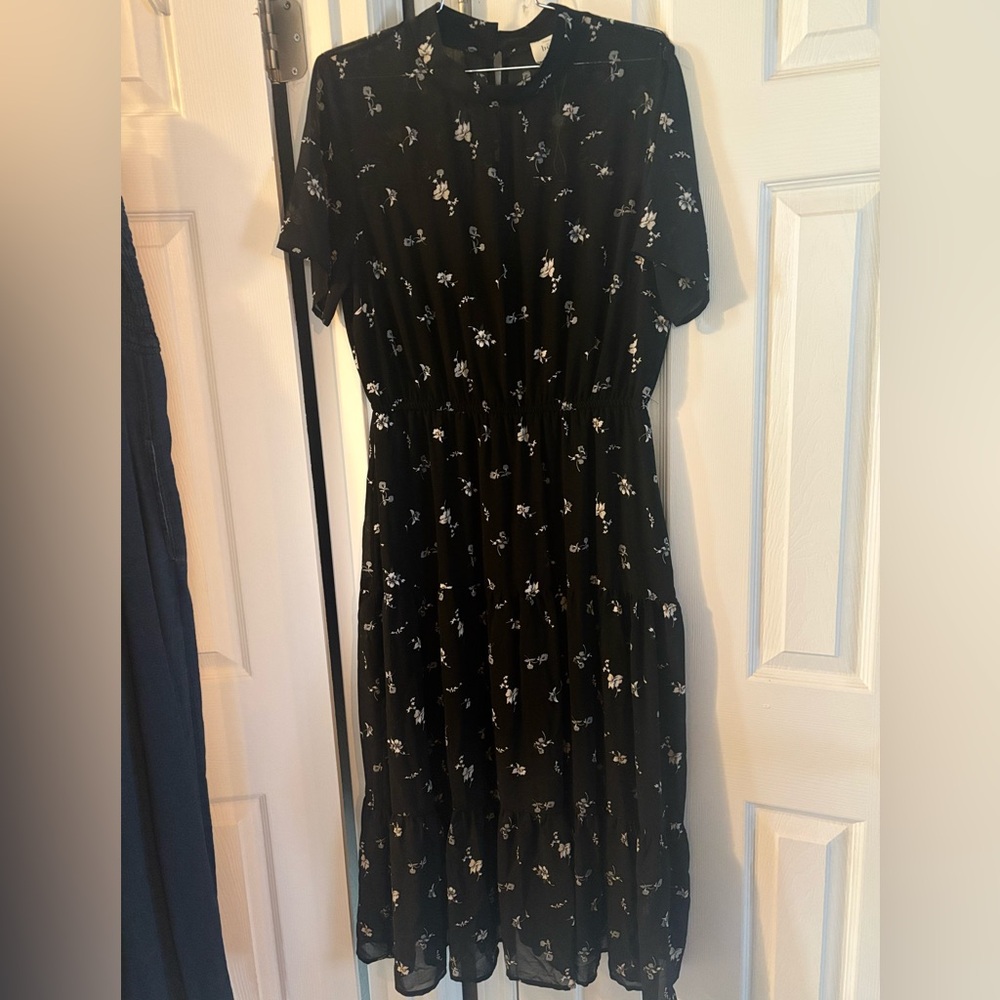 Bohme Black Floral Midi Dress